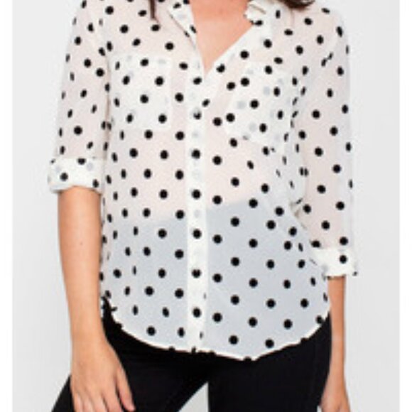 American Apparel Flock Polka Dot Basic Button Up Blouse - Picture 2 of 5